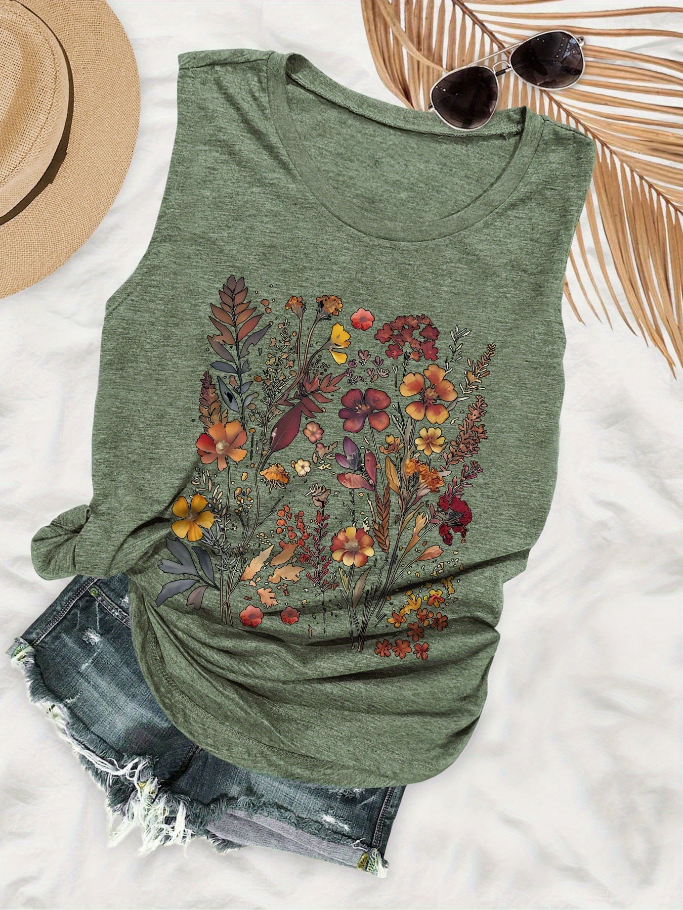 Damen Sommer Top mit Blumenmuster – Lässiges ärmelloses Shirt für Freizeit und Urlaub
