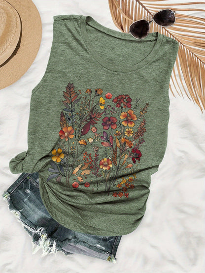 Damen Sommer Top mit Blumenmuster – Lässiges ärmelloses Shirt für Freizeit und Urlaub