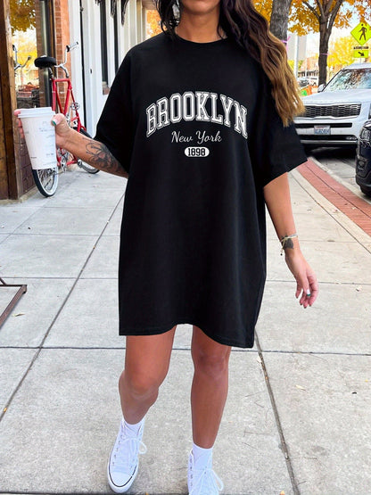Damen Oversize T-Shirt Kleid Brooklyn New York Streetwear Casual