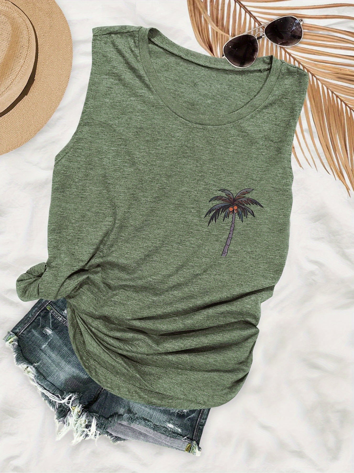 Damen Sommer Tanktop mit Palmenprint – Lässiges Urlaubsshirt für Strand & Freizeit