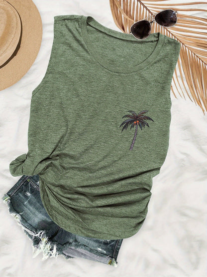 Damen Sommer Tanktop mit Palmenprint – Lässiges Urlaubsshirt für Strand & Freizeit