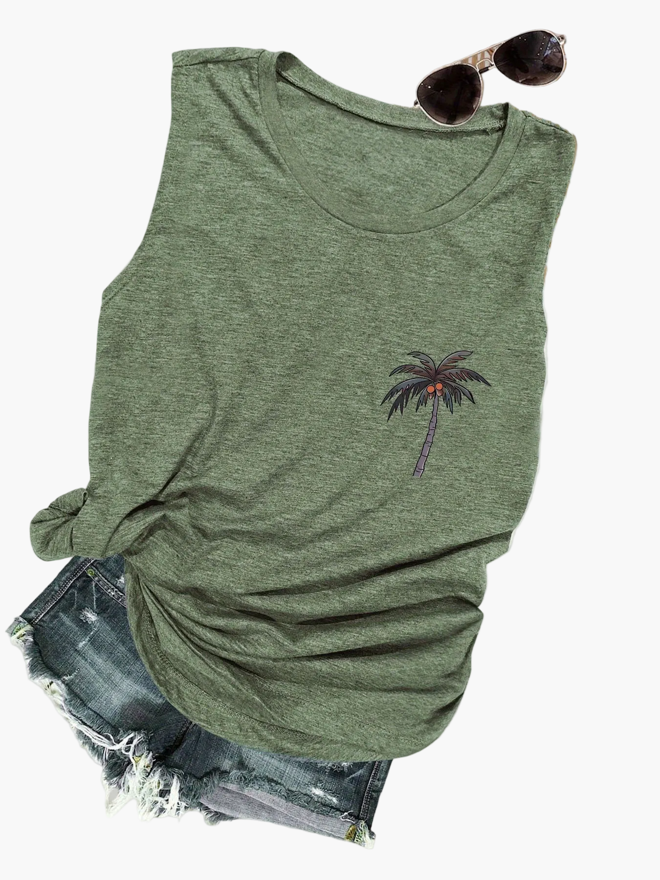 Damen Sommer Tanktop mit Palmenprint – Lässiges Urlaubsshirt für Strand & Freizeit