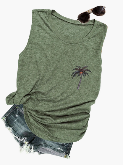 Damen Sommer Tanktop mit Palmenprint – Lässiges Urlaubsshirt für Strand & Freizeit