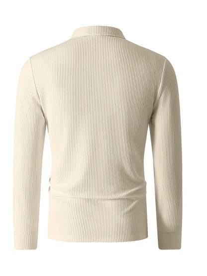 Herren Rippstrick Poloshirt Langarm mit Reißverschluss Kragen