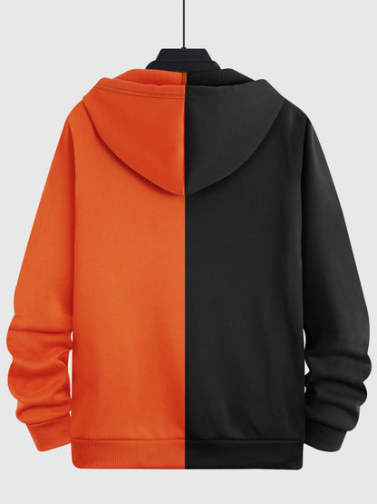 Zweifarbiger Kapuzenpullover mit Reißverschluss und Grafikprint
