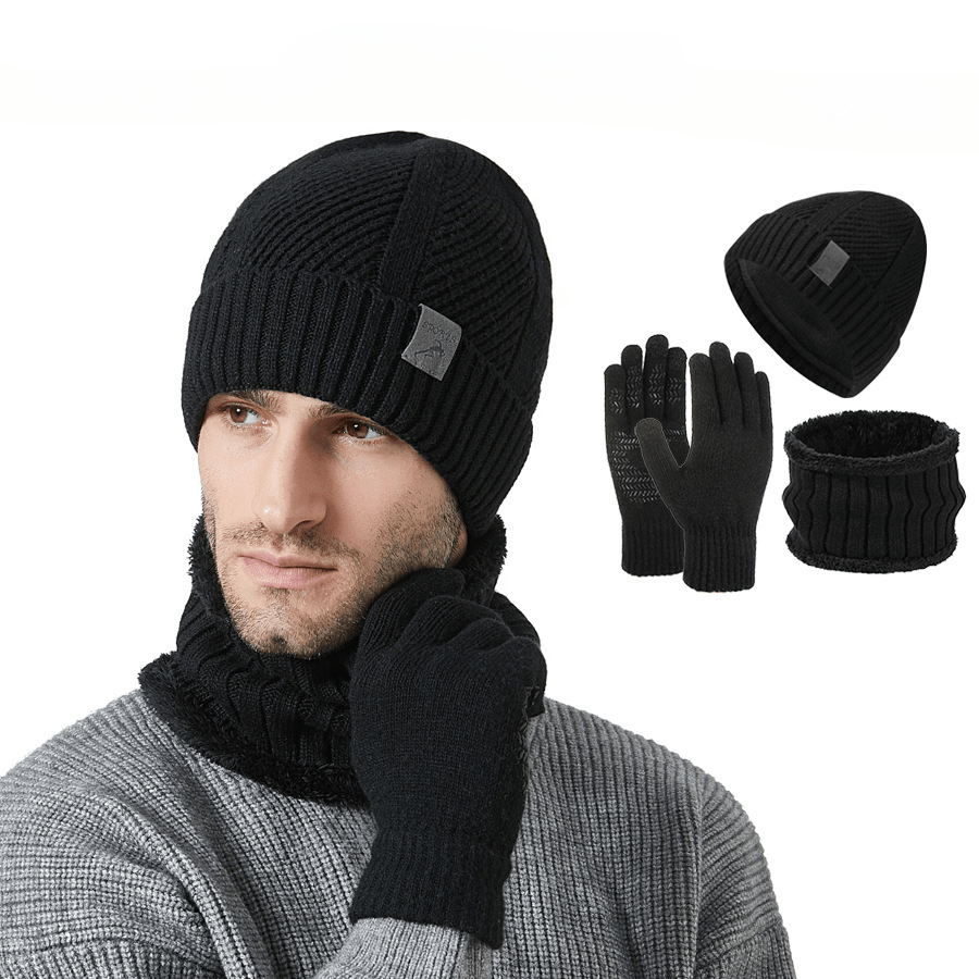 Winter Set Beanie Mütze Schal & Handschuhe Strick Braun Unisex