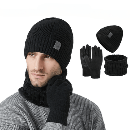 Winter Set Beanie Mütze Schal & Handschuhe Strick Braun Unisex