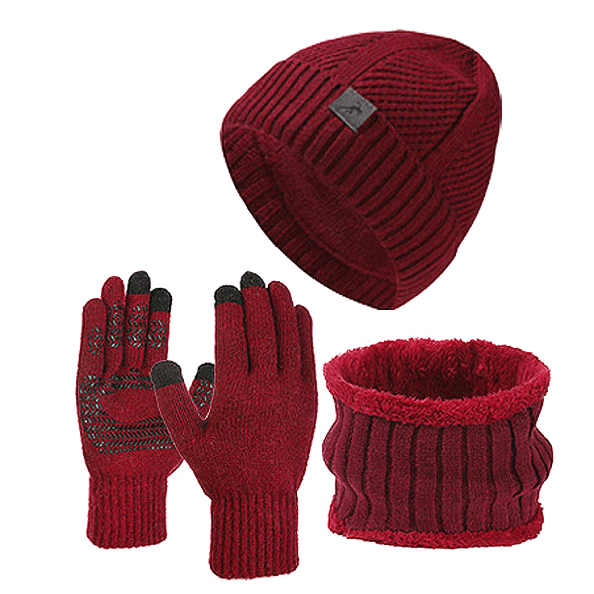 Winter Set Beanie Mütze Schal & Handschuhe Strick Braun Unisex