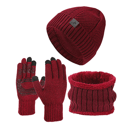 Winter Set Beanie Mütze Schal & Handschuhe Strick Braun Unisex