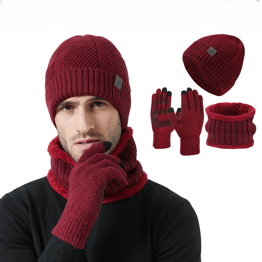 Winter Set Beanie Mütze Schal & Handschuhe Strick Braun Unisex