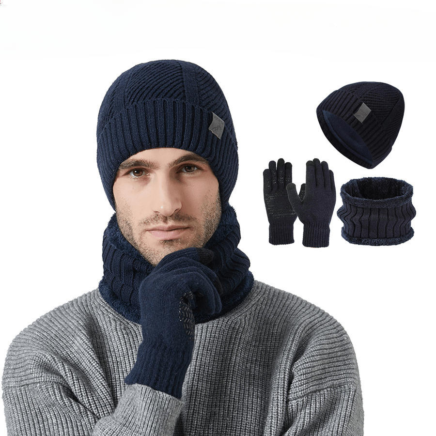 Winter Set Beanie Mütze Schal & Handschuhe Strick Braun Unisex
