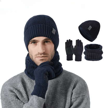 Winter Set Beanie Mütze Schal & Handschuhe Strick Braun Unisex