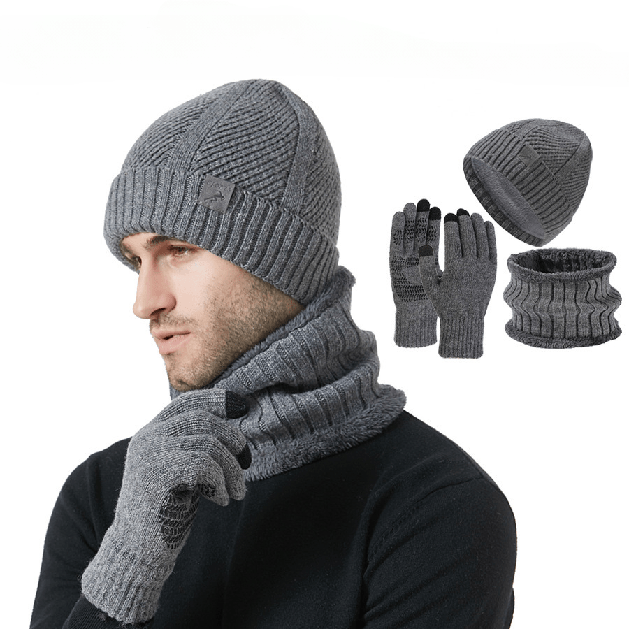 Winter Set Beanie Mütze Schal & Handschuhe Strick Braun Unisex