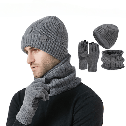 Winter Set Beanie Mütze Schal & Handschuhe Strick Braun Unisex