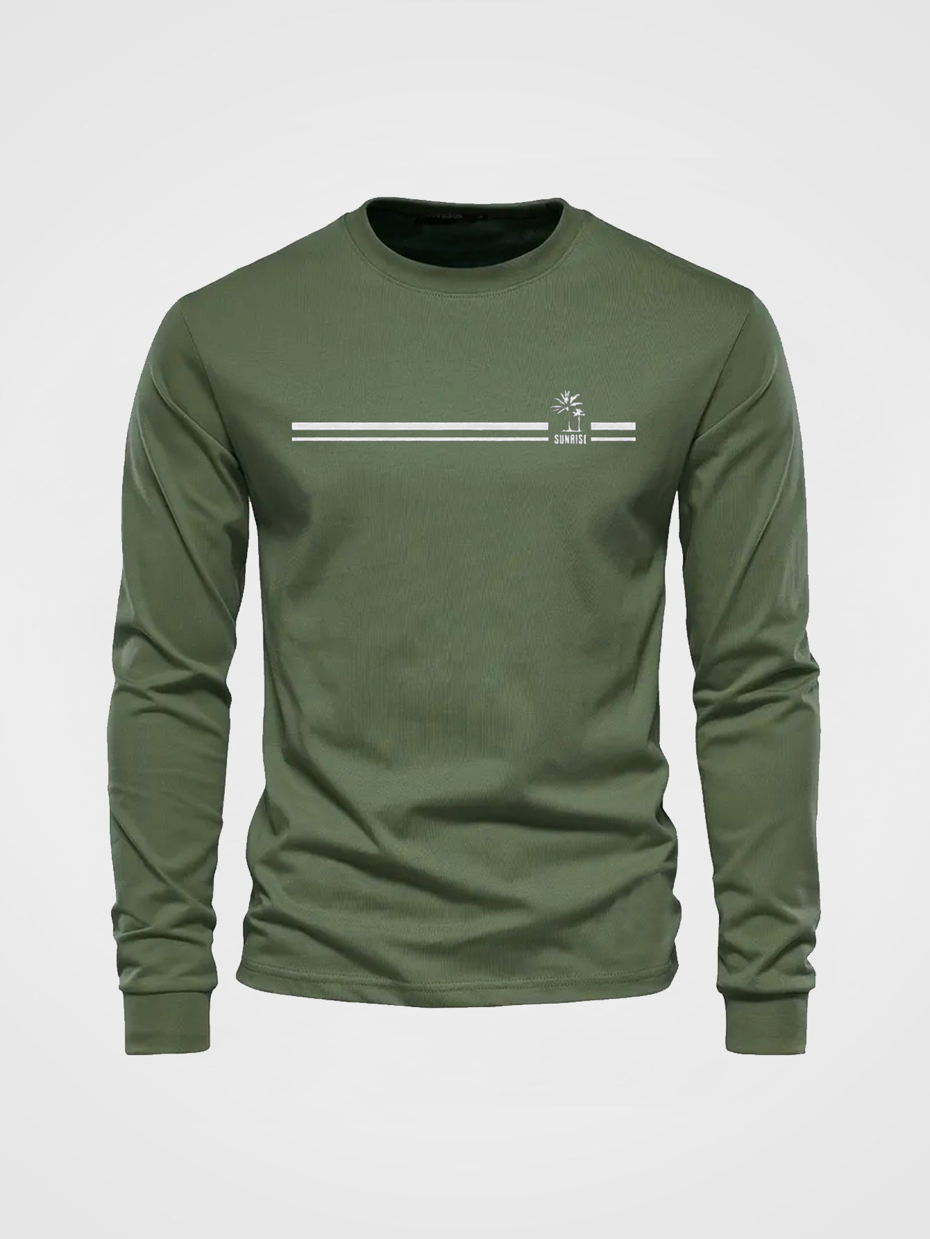 Herren Langarmshirt mit Rundhalsausschnitt und Streifen-Palmen-Print