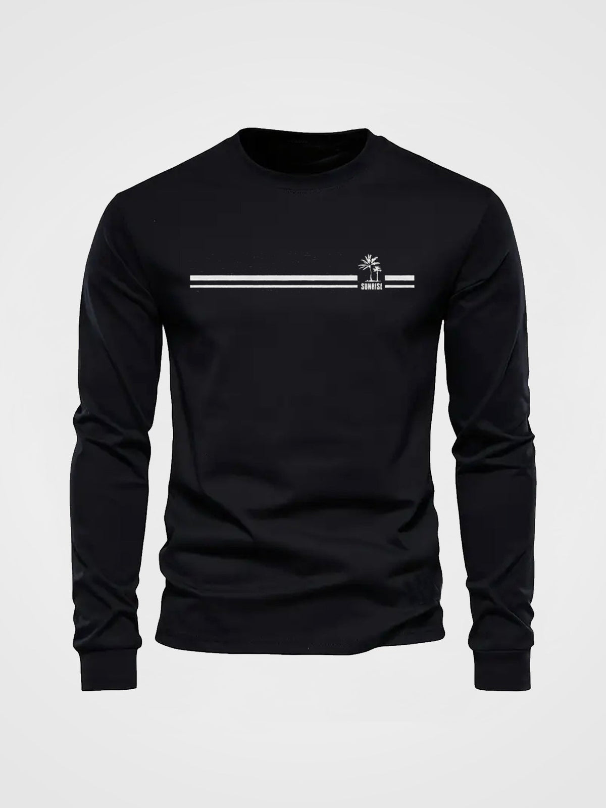 Herren Langarmshirt mit Rundhalsausschnitt und Streifen-Palmen-Print