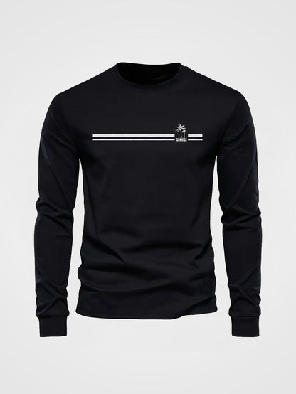 Herren Langarmshirt mit Rundhalsausschnitt und Streifen-Palmen-Print