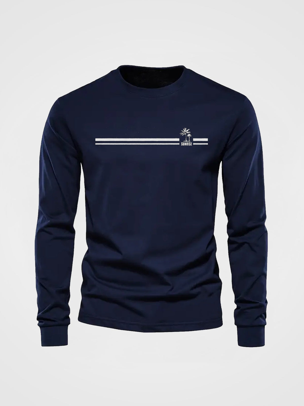 Herren Langarmshirt mit Rundhalsausschnitt und Streifen-Palmen-Print