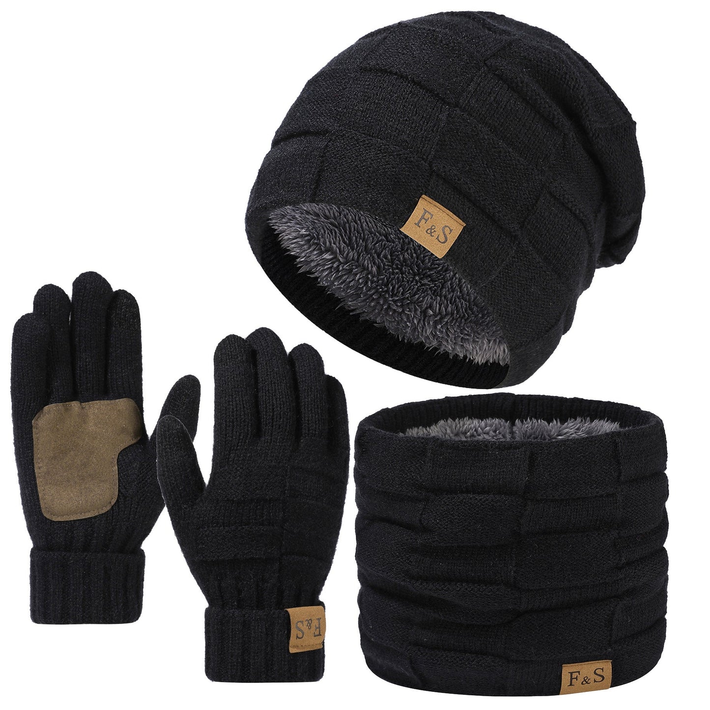 Winter Beanie Mütze Schal Handschuhe Set gefüttert Strick für Damen & Herren