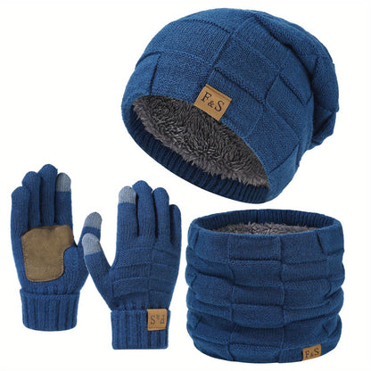 Winter Beanie Mütze Schal Handschuhe Set gefüttert Strick für Damen & Herren