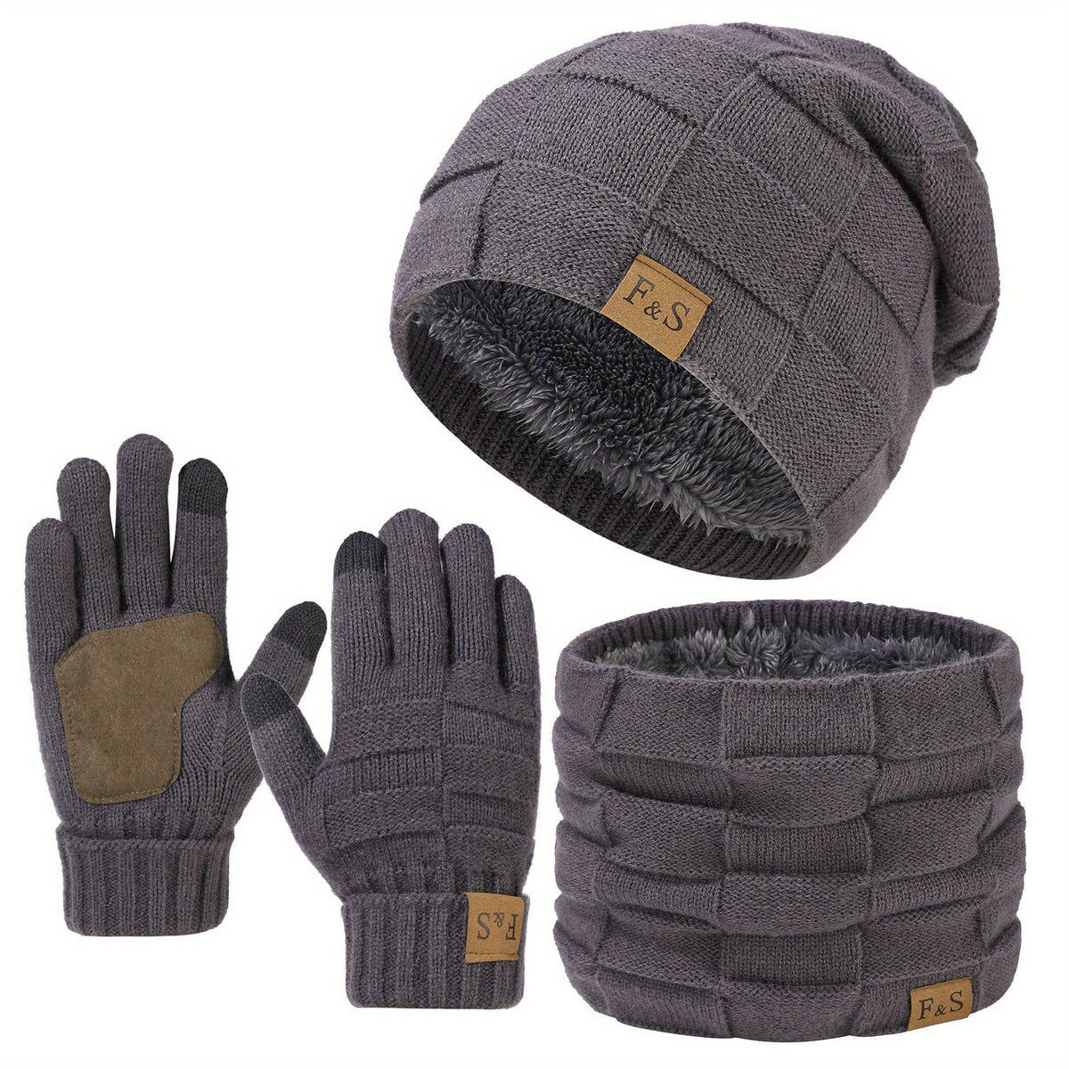 Winter Beanie Mütze Schal Handschuhe Set gefüttert Strick für Damen & Herren