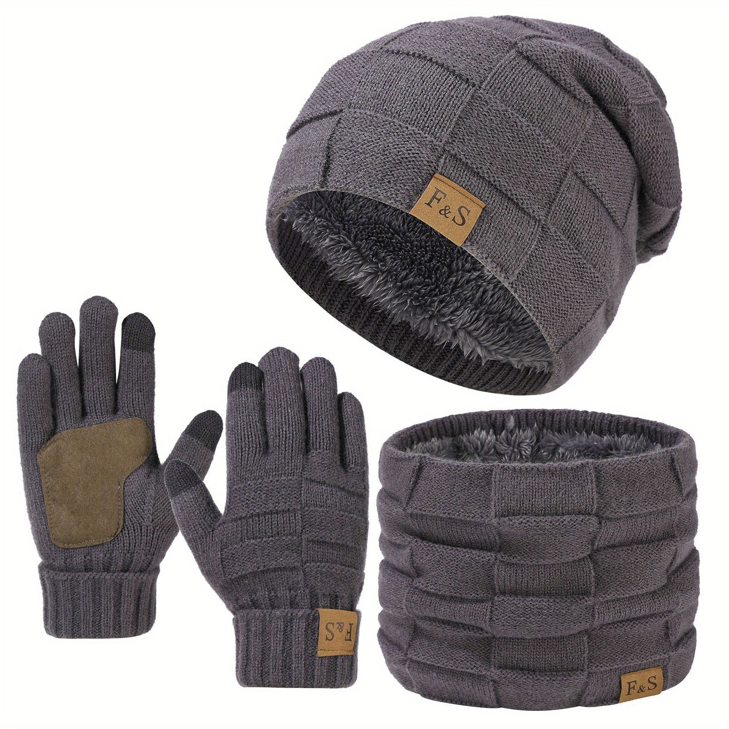 Winter Beanie Mütze Schal Handschuhe Set gefüttert Strick für Damen & Herren
