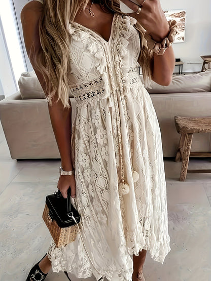Damen Boho Maxikleid mit Spitze und V-Ausschnitt – Elegantes Sommerkleid für besondere Anlässe