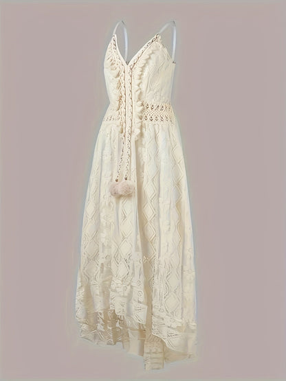 Damen Boho Maxikleid mit Spitze und V-Ausschnitt – Elegantes Sommerkleid für besondere Anlässe