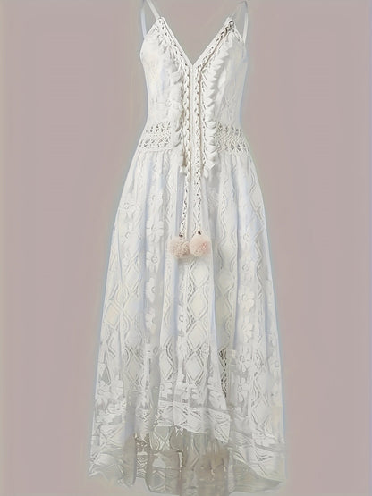 Damen Boho Maxikleid mit Spitze und V-Ausschnitt – Elegantes Sommerkleid für besondere Anlässe