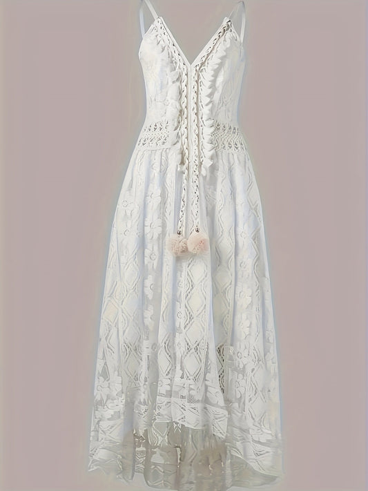 Damen Boho Maxikleid mit Spitze und V-Ausschnitt – Elegantes Sommerkleid für besondere Anlässe