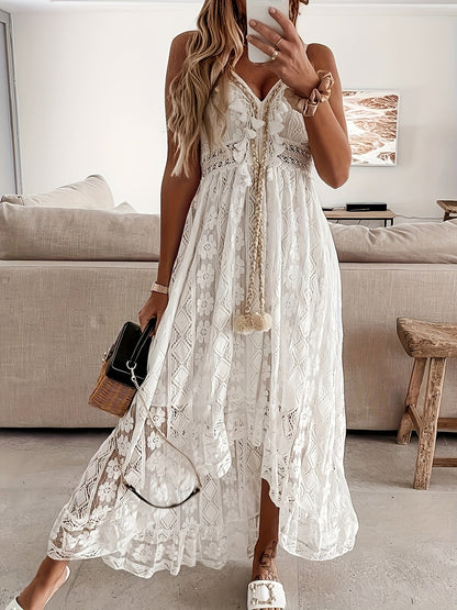 Damen Boho Maxikleid mit Spitze und V-Ausschnitt – Elegantes Sommerkleid für besondere Anlässe