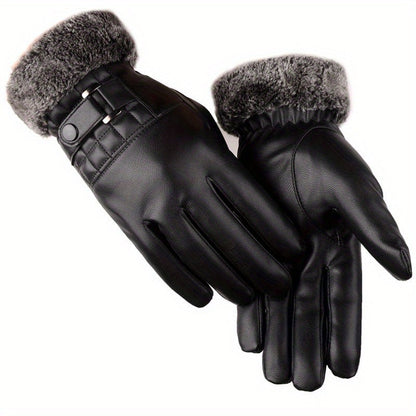 Unisex Handschuhe Schwarz mit Fellbesatz und Schnalle
