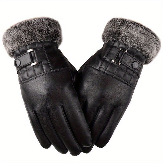 Unisex Handschuhe Schwarz mit Fellbesatz und Schnalle