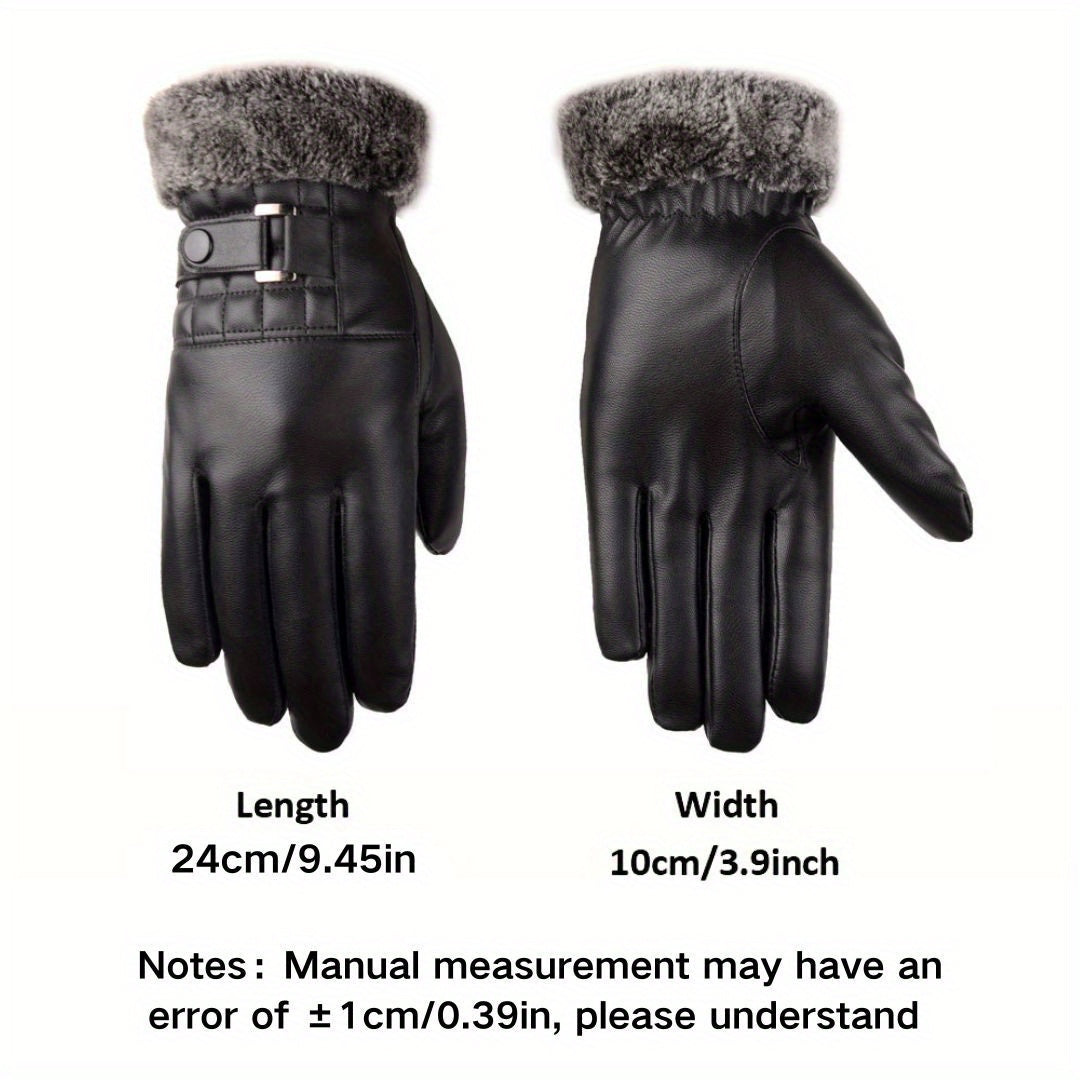 Unisex Handschuhe Schwarz mit Fellbesatz und Schnalle