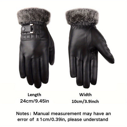 Unisex Handschuhe Schwarz mit Fellbesatz und Schnalle
