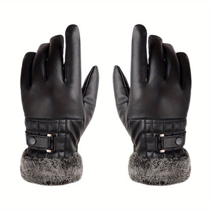 Schwarze Winterhandschuhe mit Kunstpelzbesatz und Schnalle