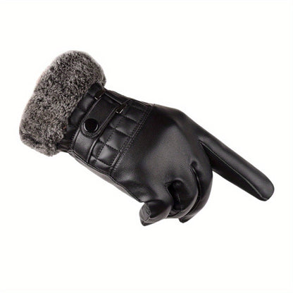 Unisex Handschuhe Schwarz mit Fellbesatz und Schnalle