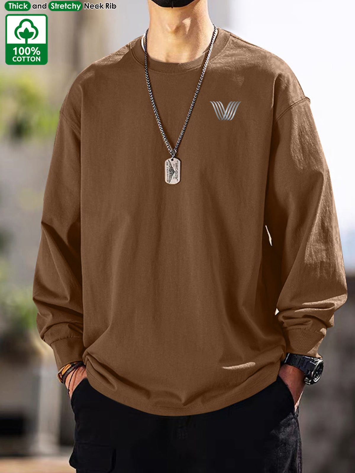 Herren Langarmshirt Rundhals mit Logo-Applikation