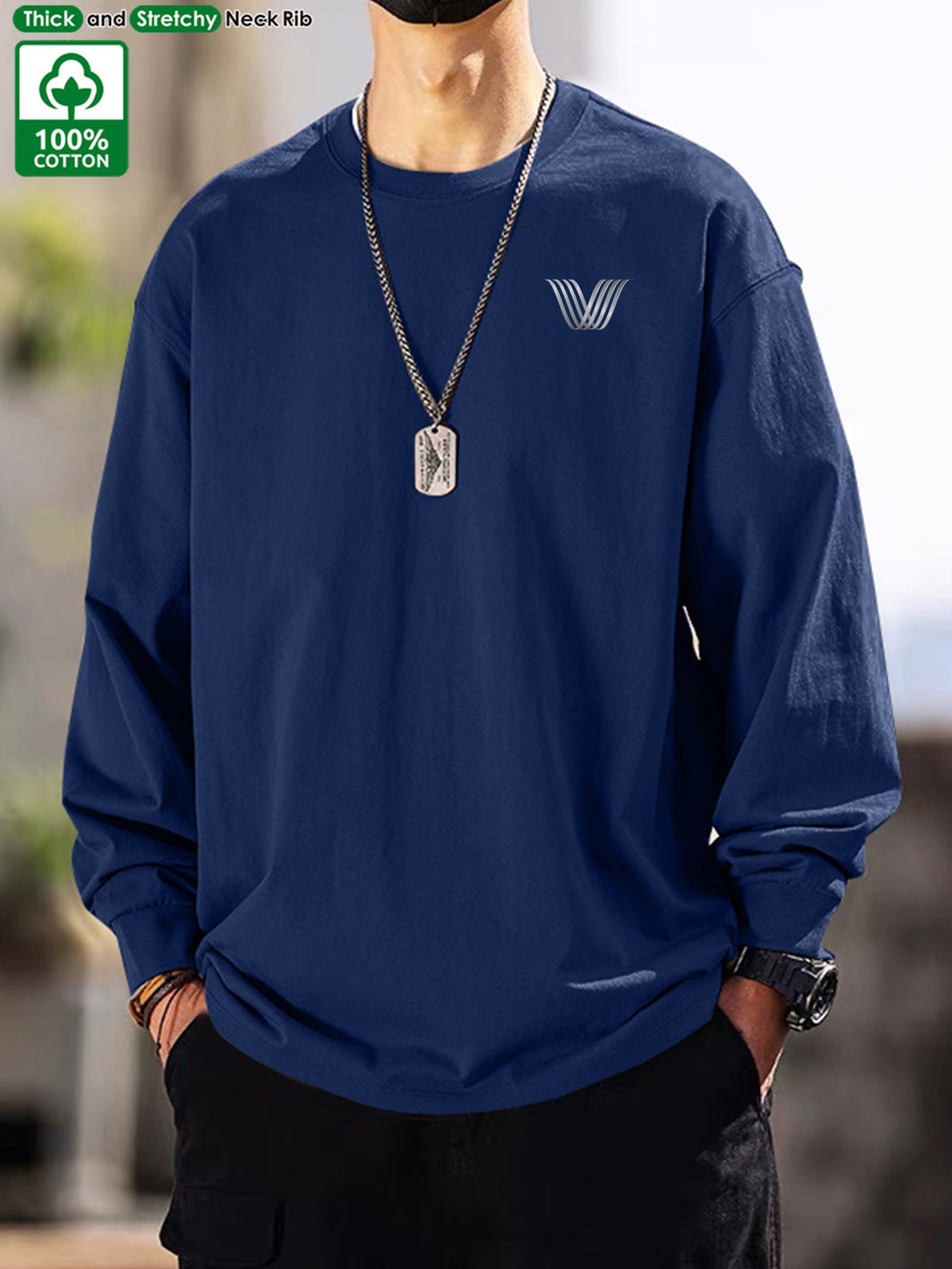 Herren Langarmshirt Rundhals mit Logo-Applikation