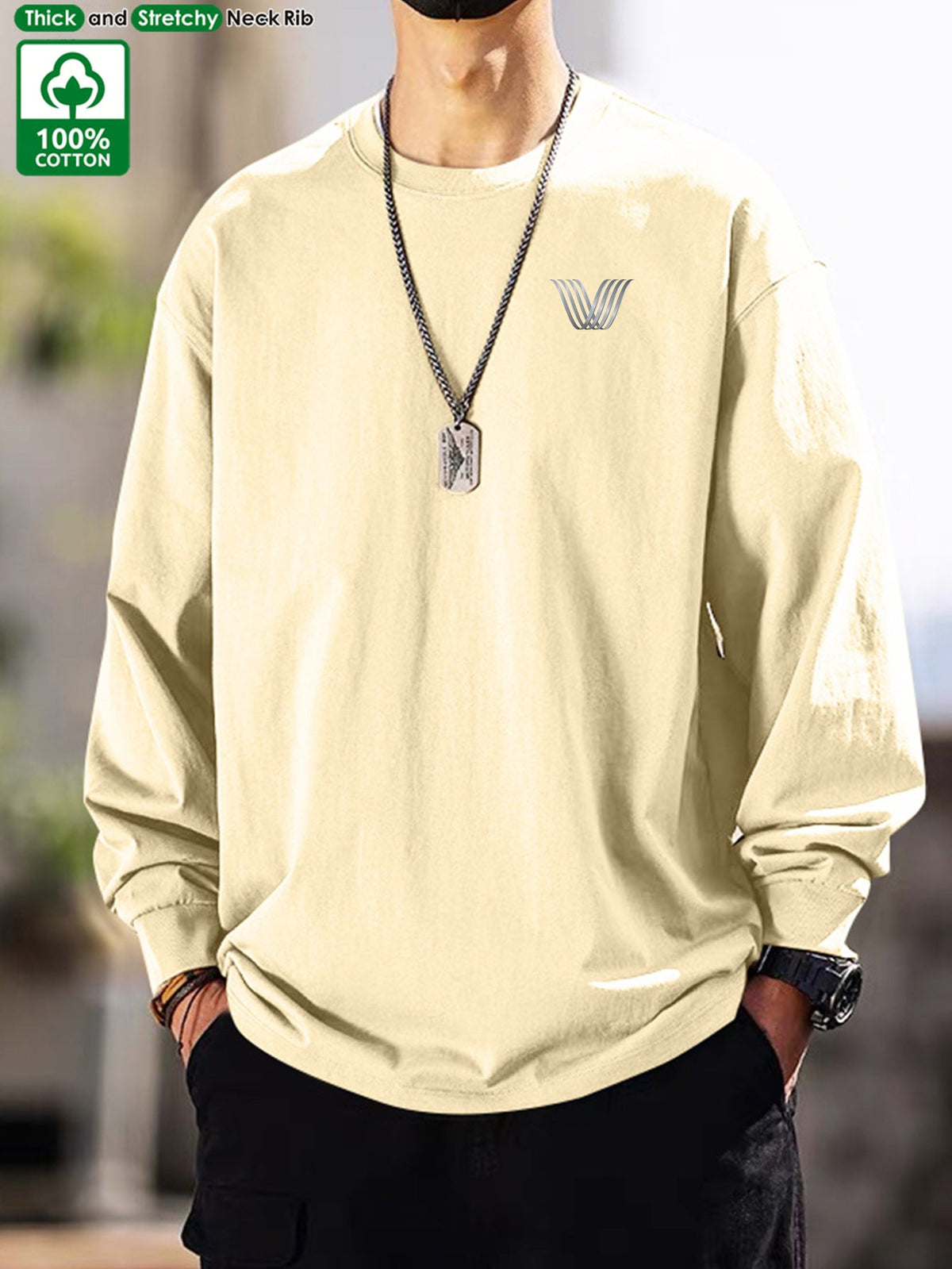 Herren Langarmshirt Rundhals mit Logo-Applikation