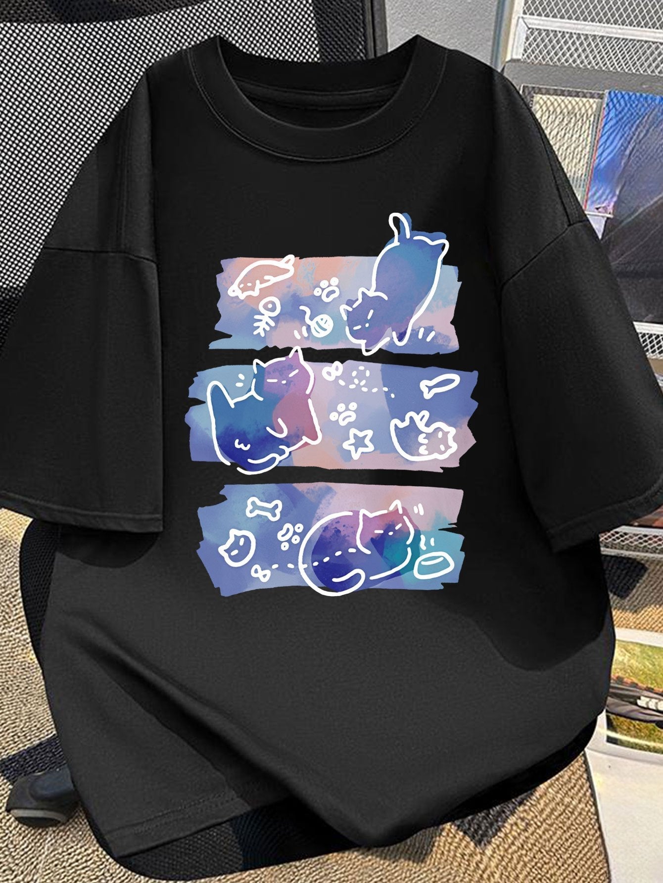 Damen & Herren Oversize T-Shirt mit verspieltem Katzen-Motiv – Kreativer Streetstyle
