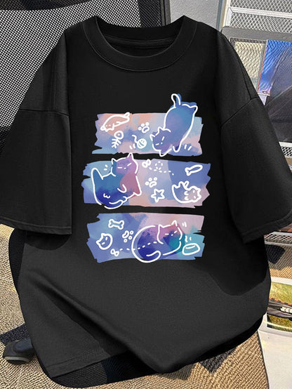 Damen & Herren Oversize T-Shirt mit verspieltem Katzen-Motiv – Kreativer Streetstyle
