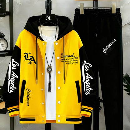 Baseballjacke und Trainingshose Set für Herren - Sportanzug mit "Los Angeles" Schriftzug