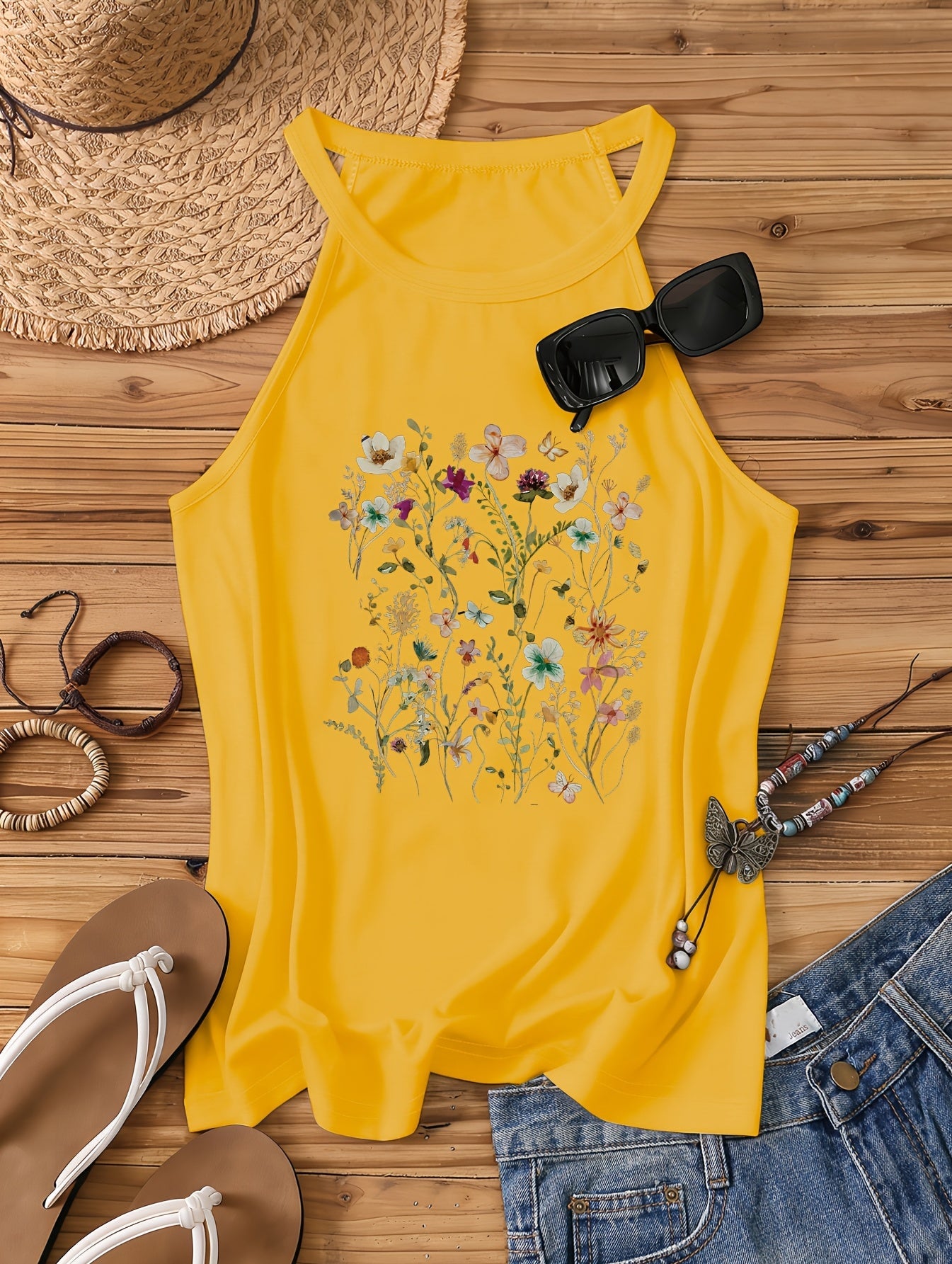 Damen Sommer Tanktop mit Blumenmuster – Lässiges Freizeitshirt für den Alltag und Urlaub