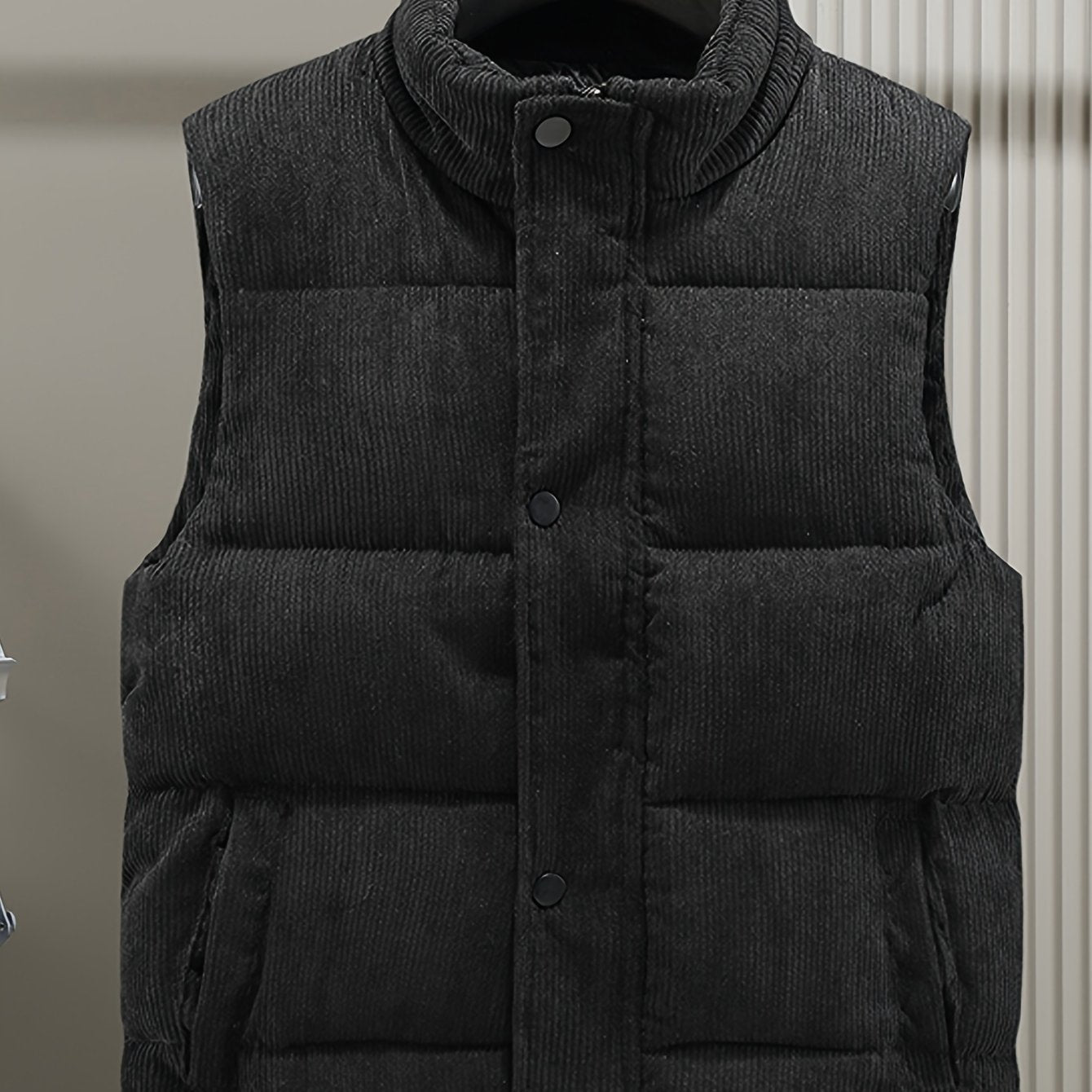 Unisex Steppweste Corduroy mit Stehkragen und Druckknöpfen