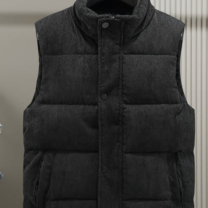 Unisex Steppweste Corduroy mit Stehkragen und Druckknöpfen