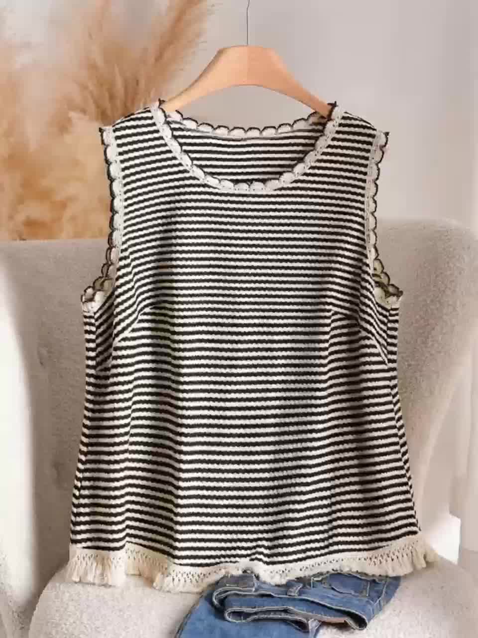 Damen Elegantes Strick-Tanktop mit Fransen und Streifen – Ideal für Frühling & Sommer