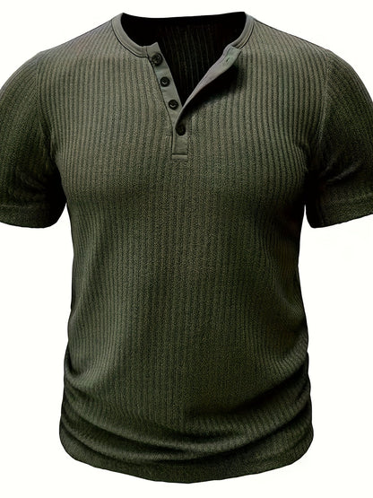 Herren Henley T-Shirt Kurzarm – Geripptes Freizeitshirt mit Knopfleiste für Alltag und Freizeit