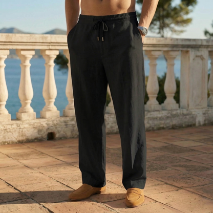 Herren Freizeithose Leinenoptik mit Kordelzug und geradem Bein