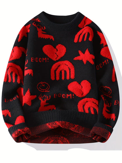 Unisex Pullover Rundhals mit Muster Hirsche Herzen "Boom!"